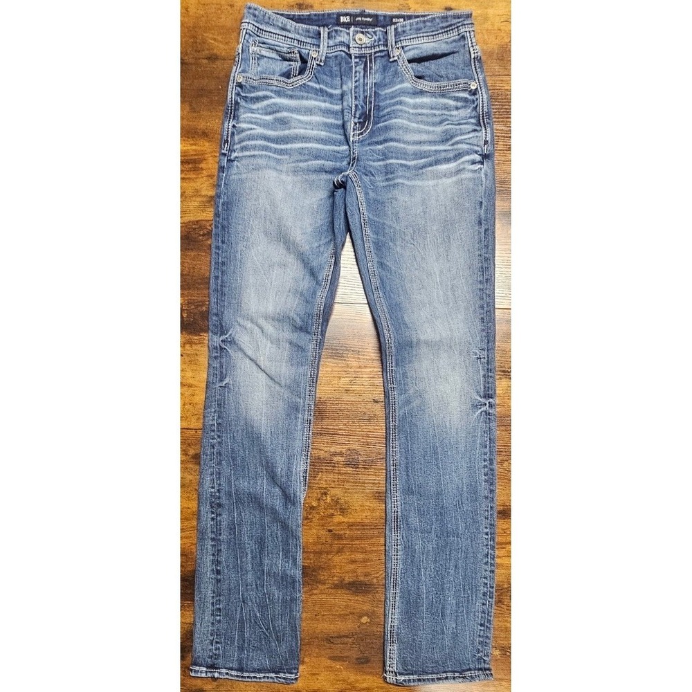 BKE Jake Straight Blue Jeans Medium Wash Denim Stretch 32x35 Distressed Fade